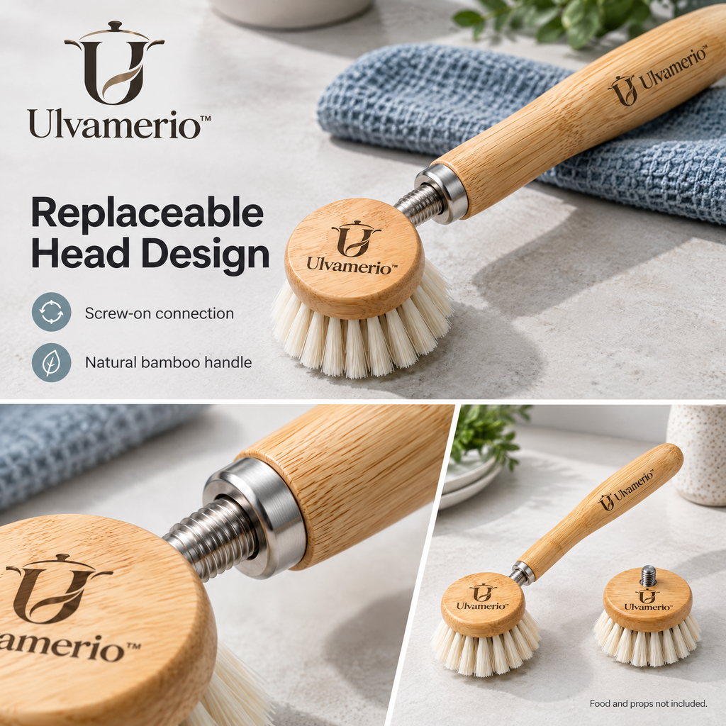 BambooBrush screw-on replaceable head and natural bamboo handle detail