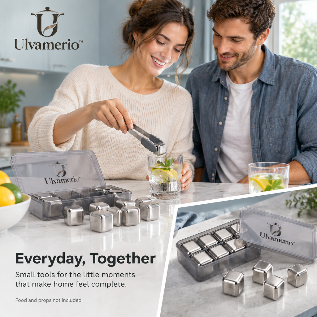 Ulvamerio ChillStone reusable cubes served with drinks at home