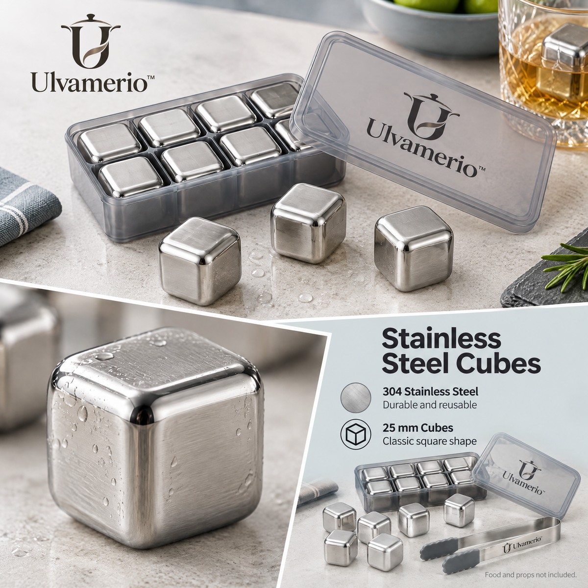 ChillStone 304 stainless steel cubes with 25 mm square dimensions
