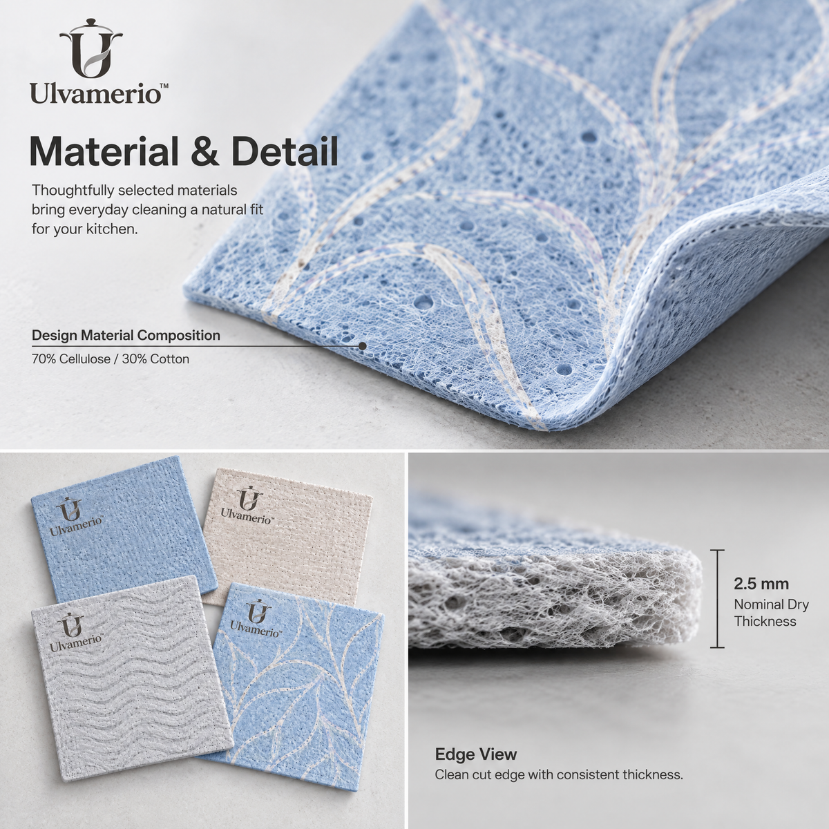 CleanWave cellulose-cotton blend texture and 2.5 mm nominal dry thickness