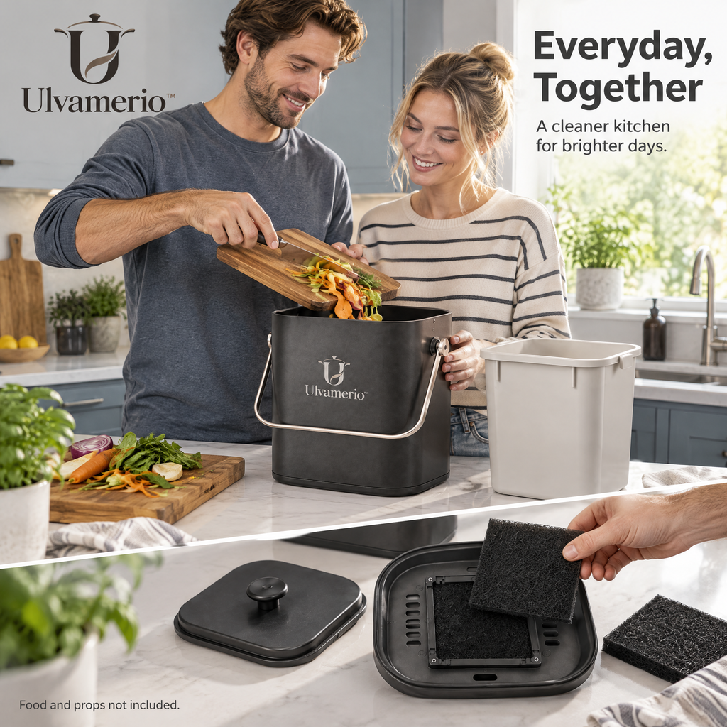 CompostMate kitchen food scrap collection bin in everyday use