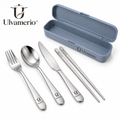 Ulvamerio EcoBite reusable fork, spoon, knife and chopsticks with blue travel case
