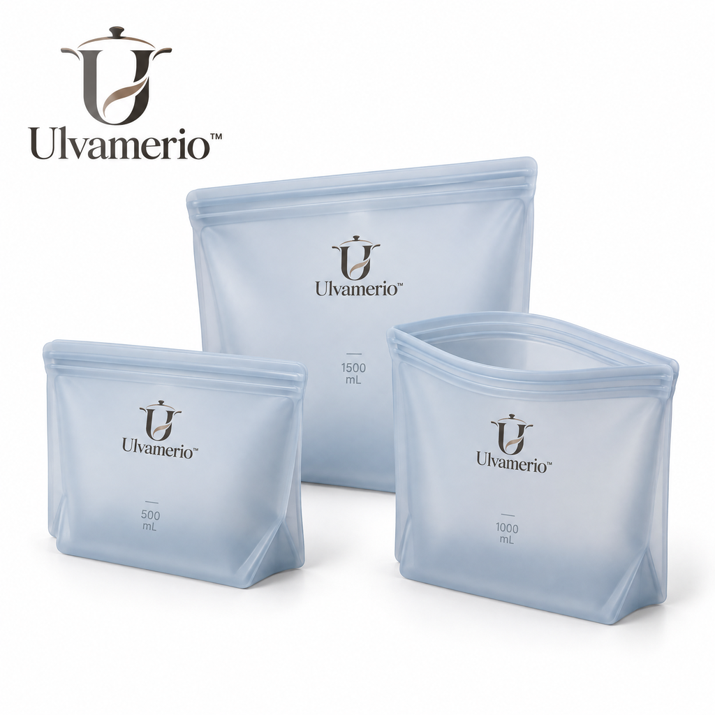 Ulvamerio EcoSeal reusable silicone food storage bags, three-piece set