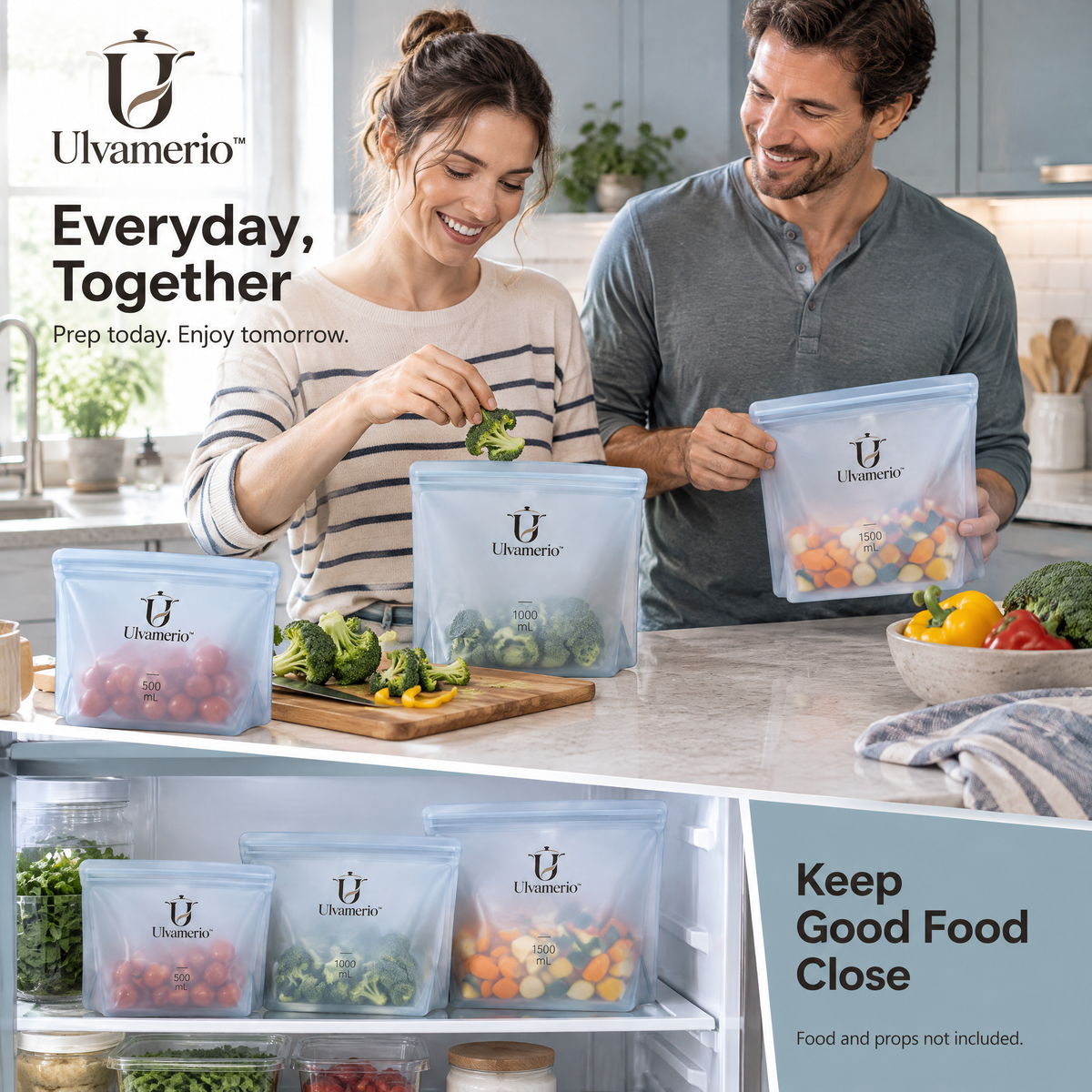 Ulvamerio EcoSeal silicone bags for everyday kitchen preparation and food storage