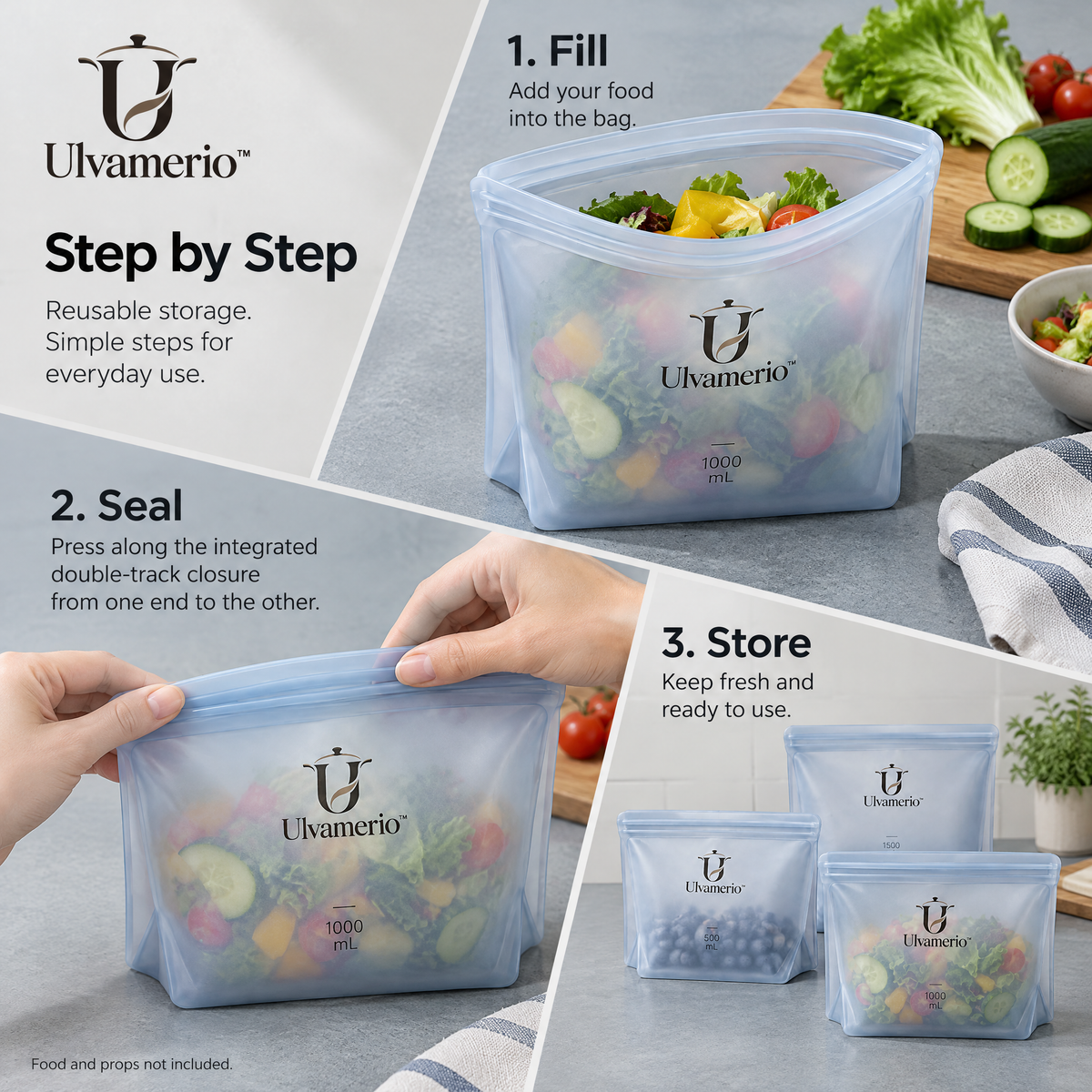 EcoSeal three easy steps: fill, close the double-track seal and store