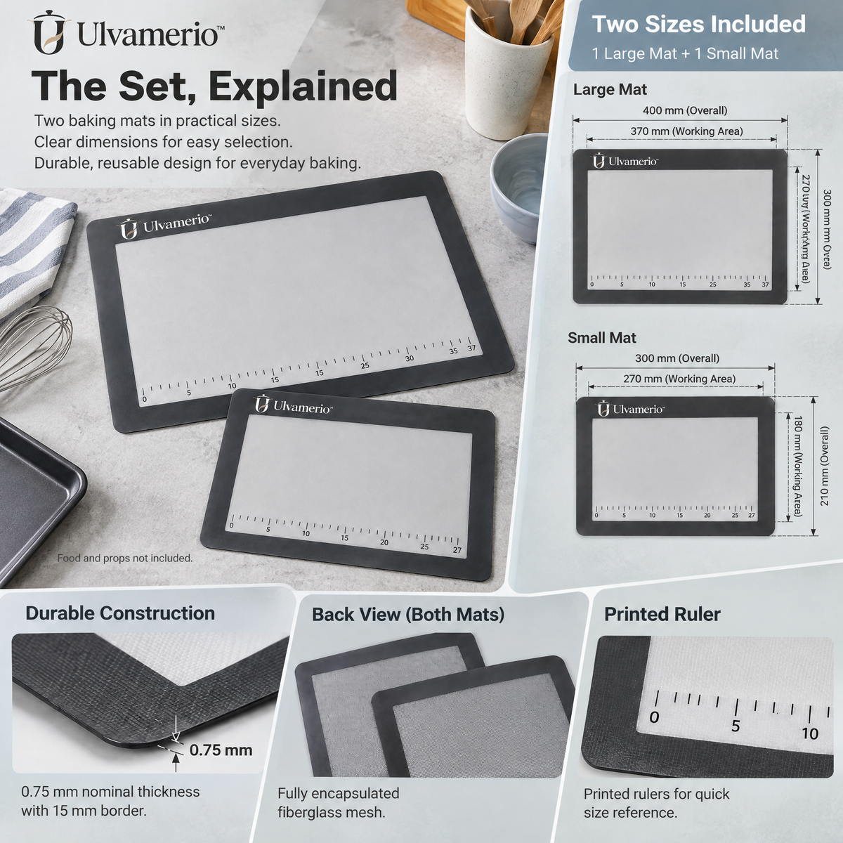 HeatGuard large and small mat set with dimensions